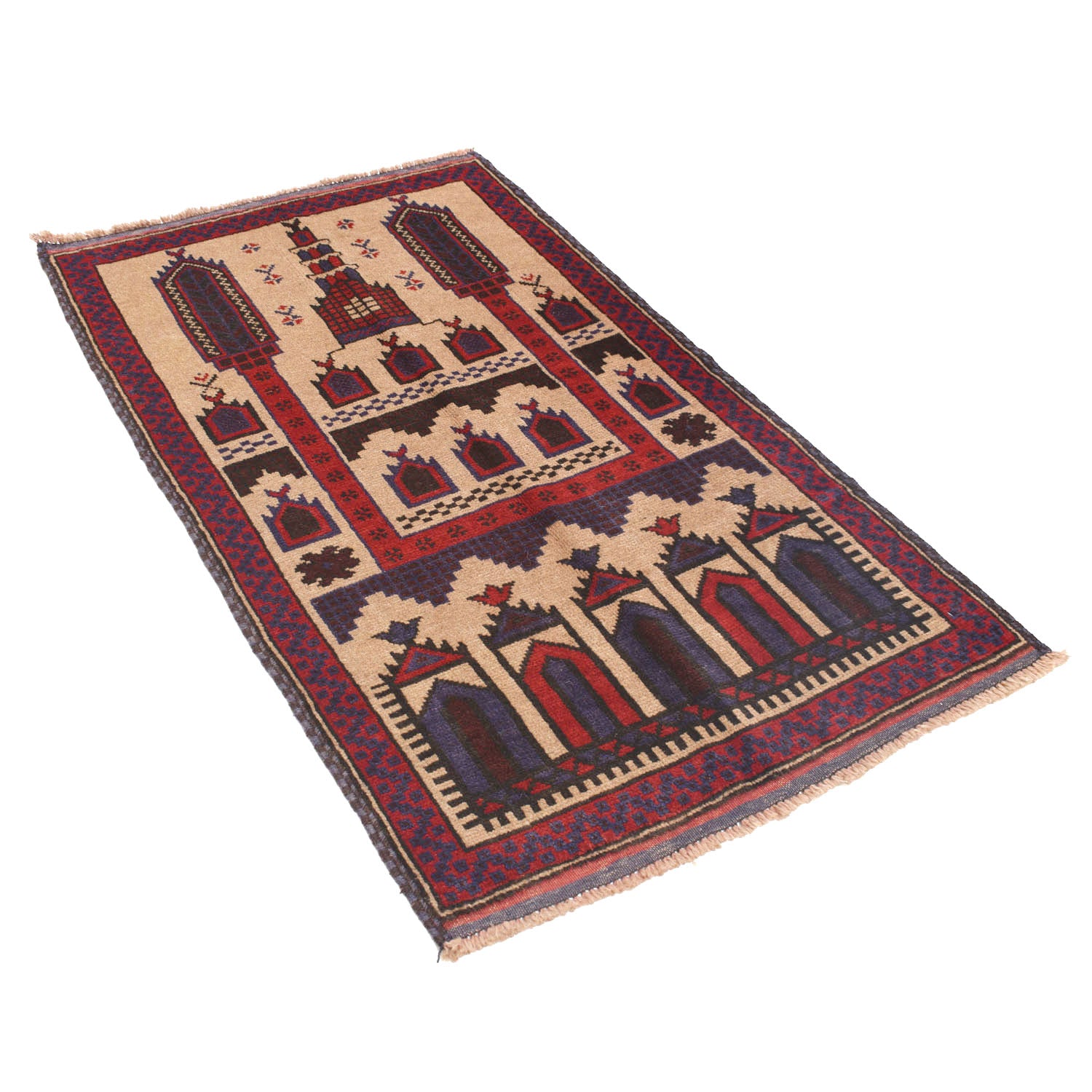 Baluchi Rug Handmade Beige Prayer Design 3x5 ft