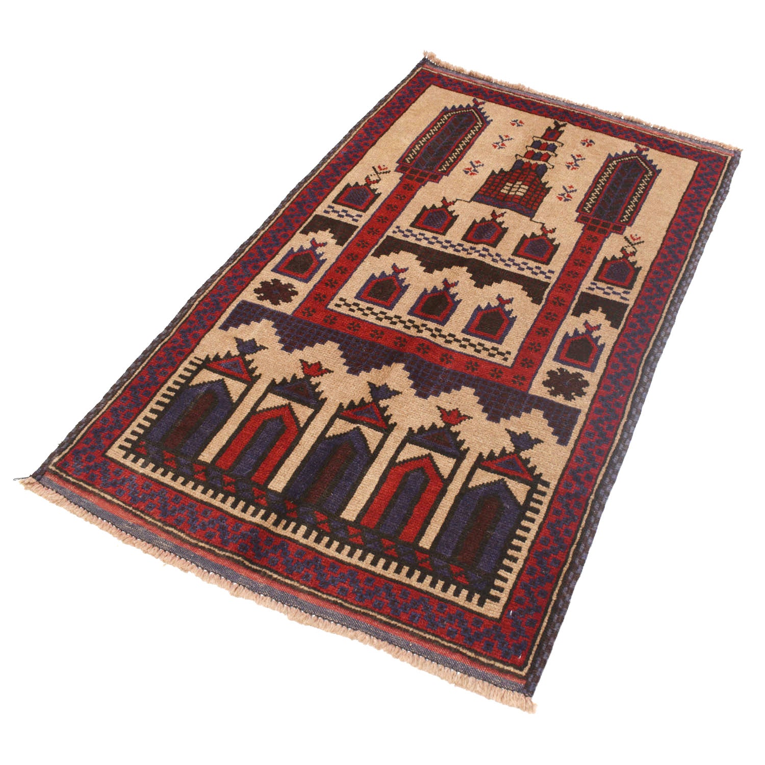Baluchi Rug Handmade Beige Prayer Design 3x5 ft