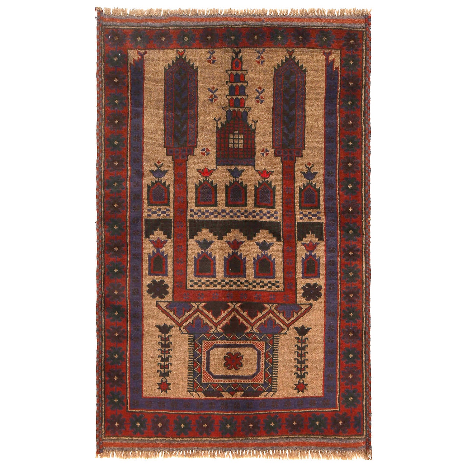Baluchi Rug Handmade Beige Prayer Design 2x4 ft