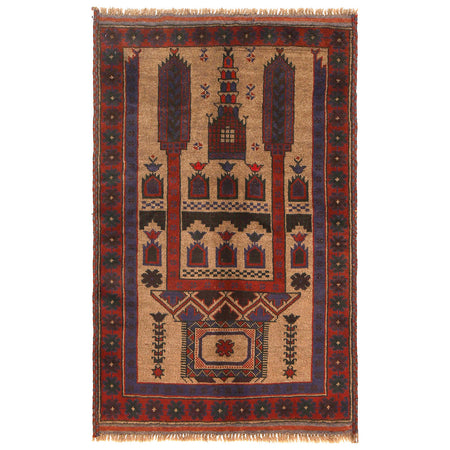 Baluchi Rug Handmade Beige Prayer Design 2x4 ft