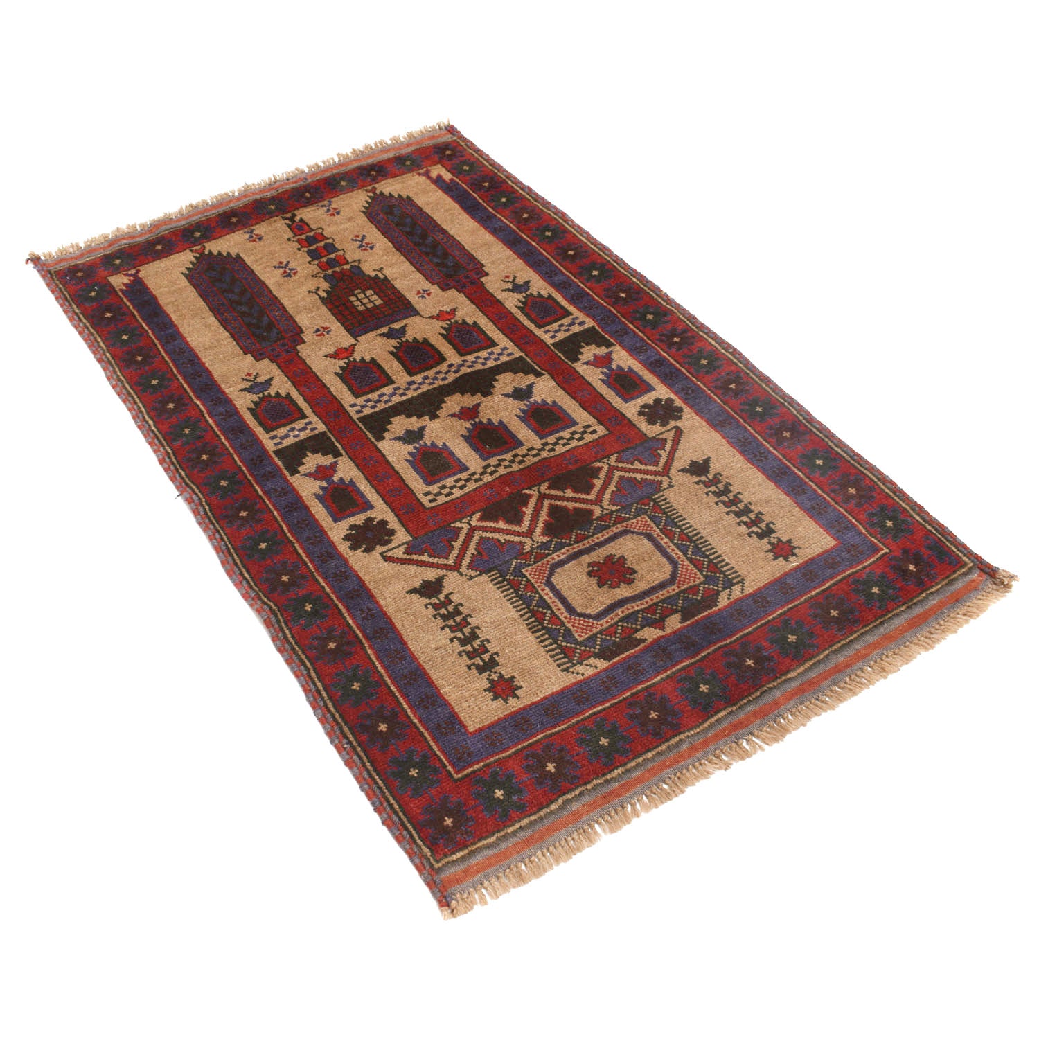 Baluchi Rug Handmade Beige Prayer Design 2x4 ft