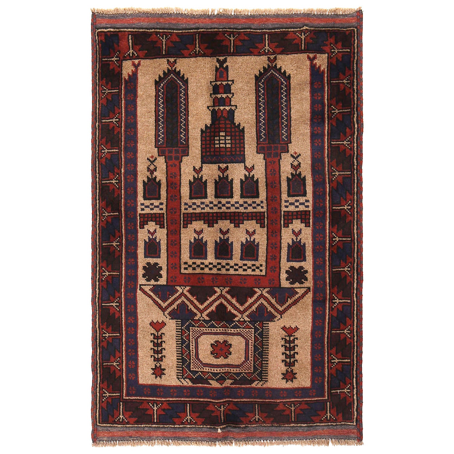 Baluchi Rug Handmade Beige Prayer Design 2x4 ft