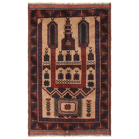 Baluchi Rug Handmade Beige Prayer Design 2x4 ft