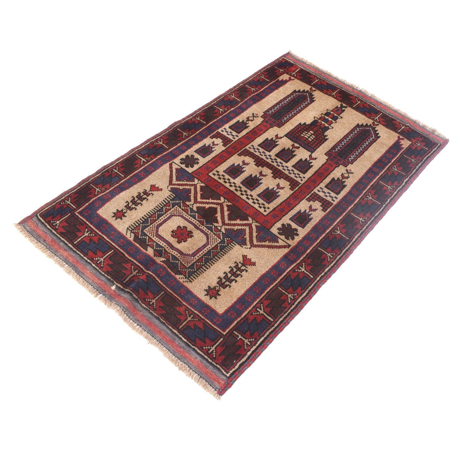 Baluchi Rug Handmade Beige Prayer Design 2x4 ft