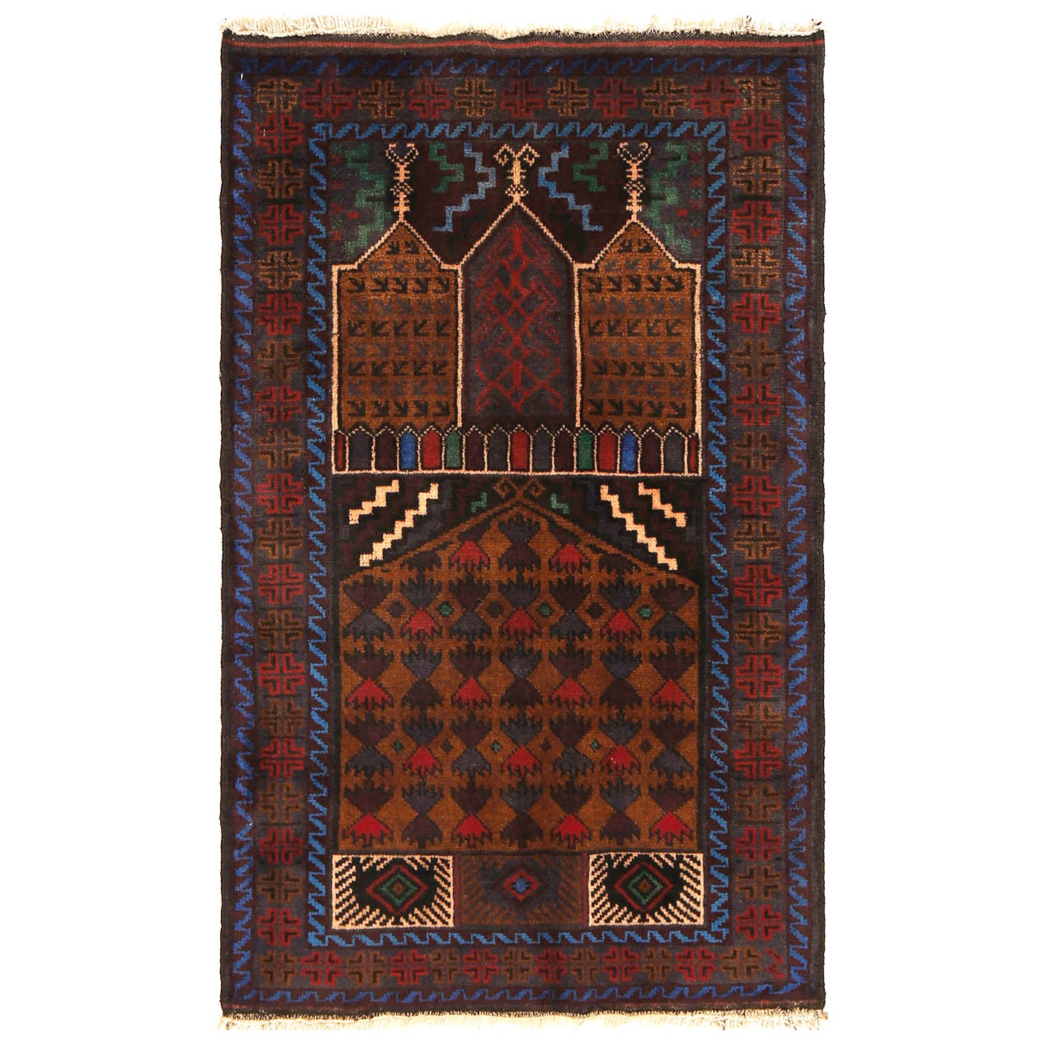 Baluchi Rug Handmade Multi Prayer Design 2x4 ft