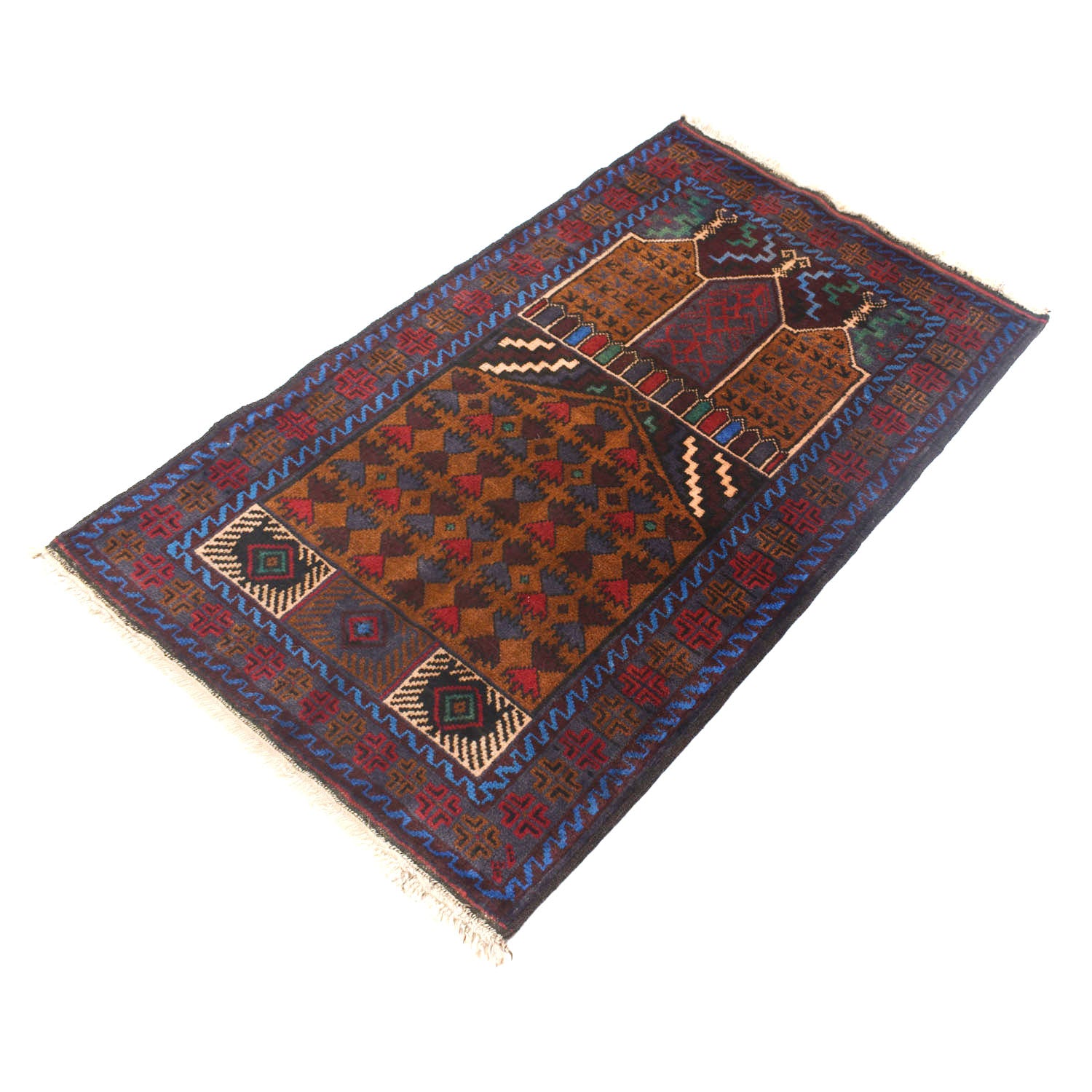 Baluchi Rug Handmade Multi Prayer Design 2x4 ft