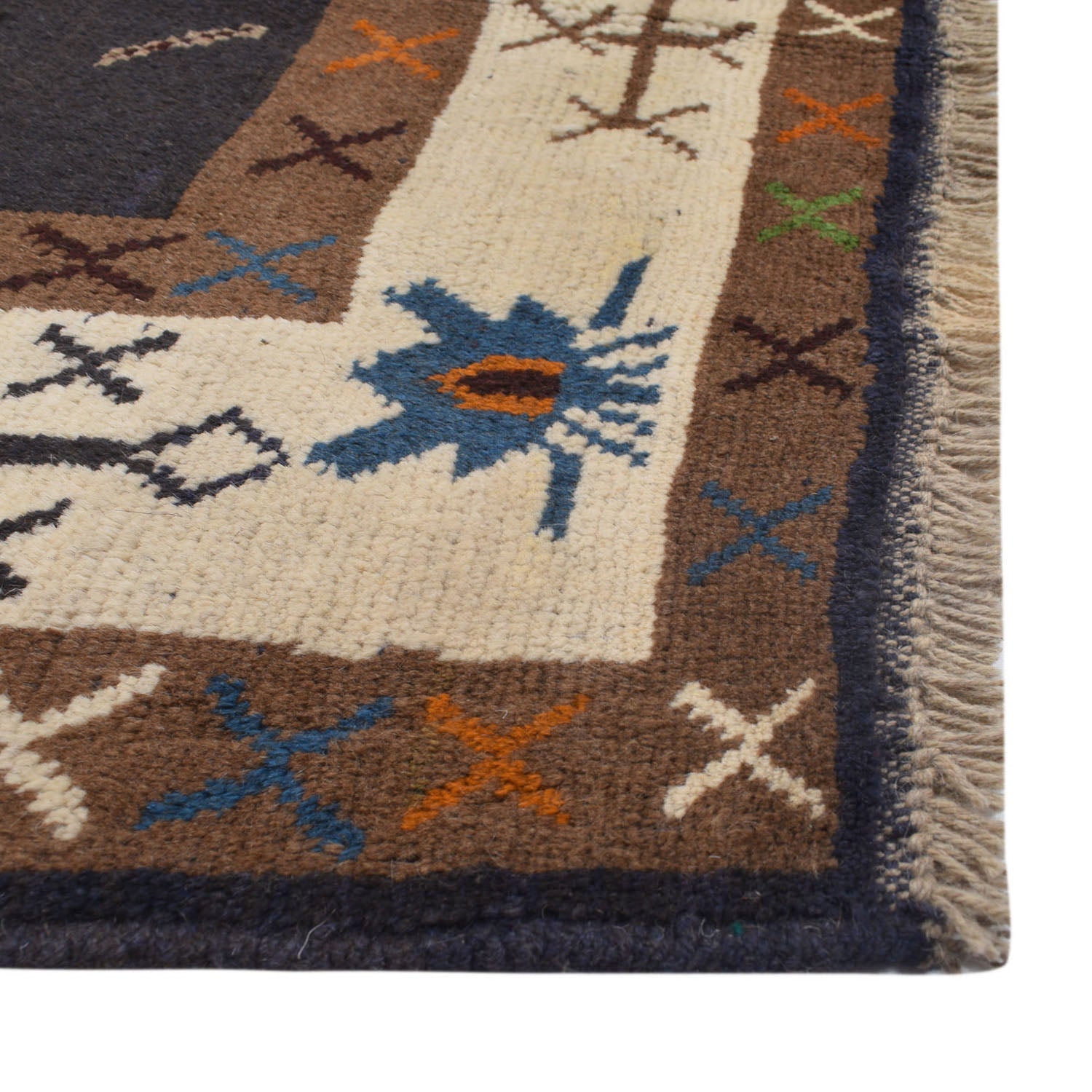 Oushak Area Rug Handmade Black Floral 6x9 ft