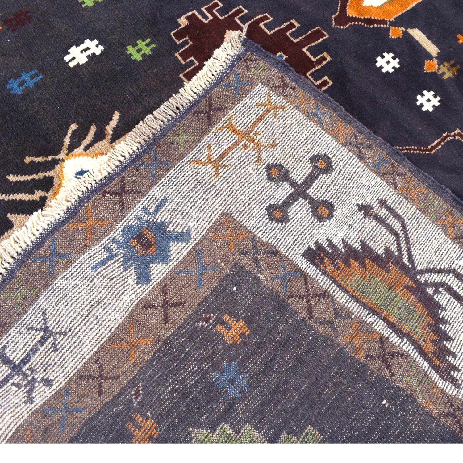 Oushak Area Rug Handmade Black Floral 6x9 ft