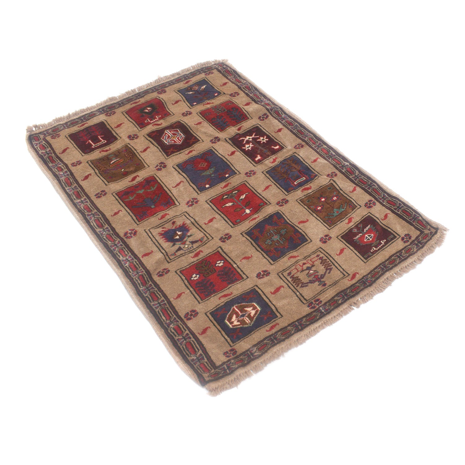 Baluchi Rug Handmade Brown Geometric 2x4 ft