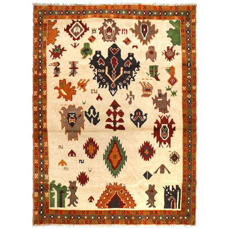 Kohistani Area Rug Handmade Beige Floral 5x8 ft