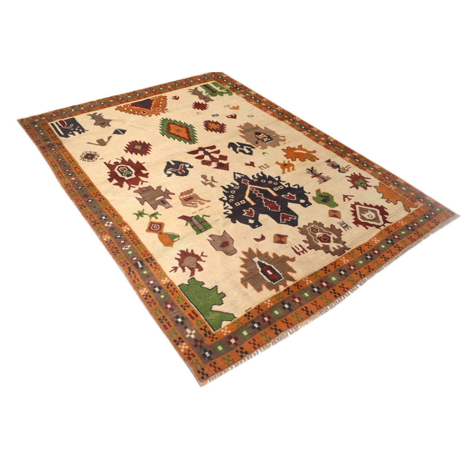 Kohistani Area Rug Handmade Beige Floral 5x8 ft