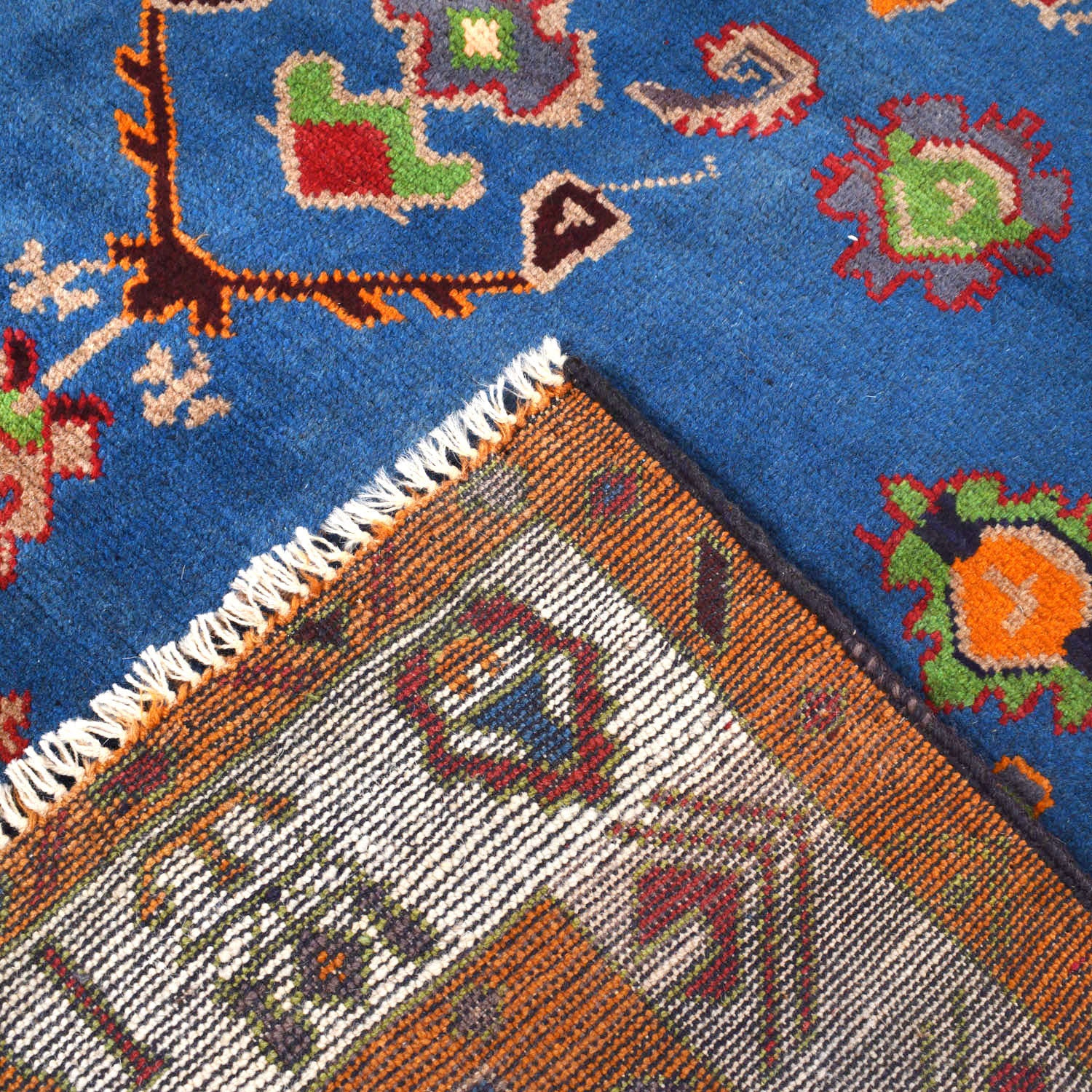 Oushak Area Rug Handmade Medium Denim Blue Floral 4x7 ft