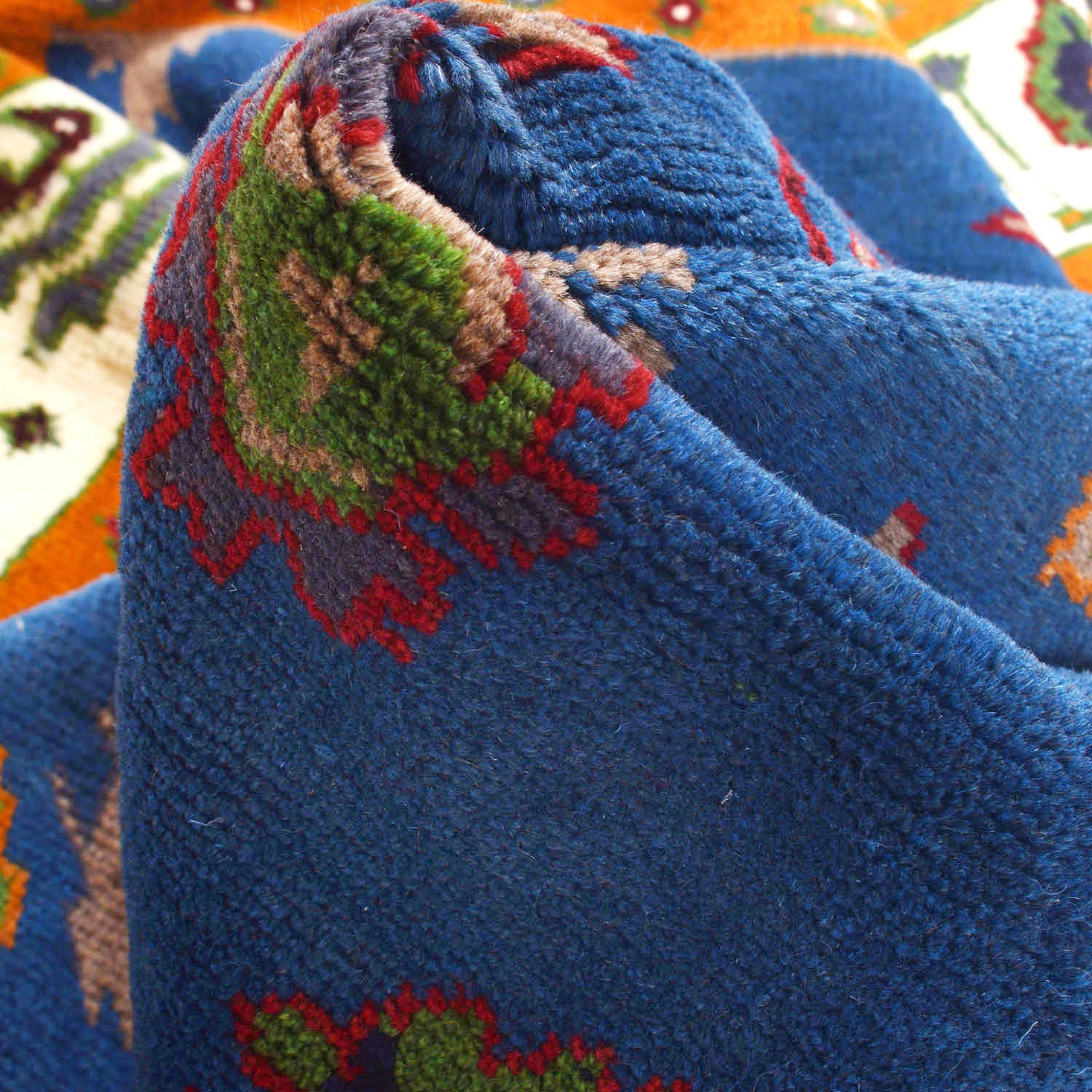 Oushak Area Rug Handmade Medium Denim Blue Floral 4x7 ft