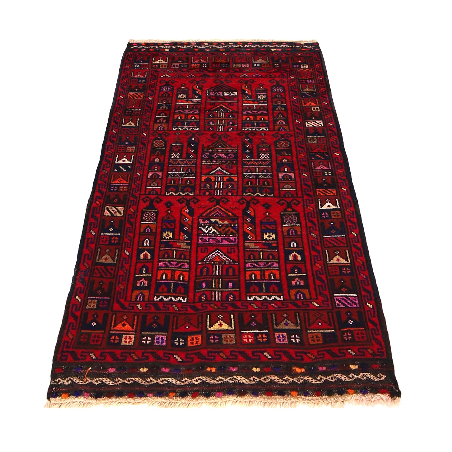 Baluchi Rug Handmade Red Prayer Design 3x5 ft