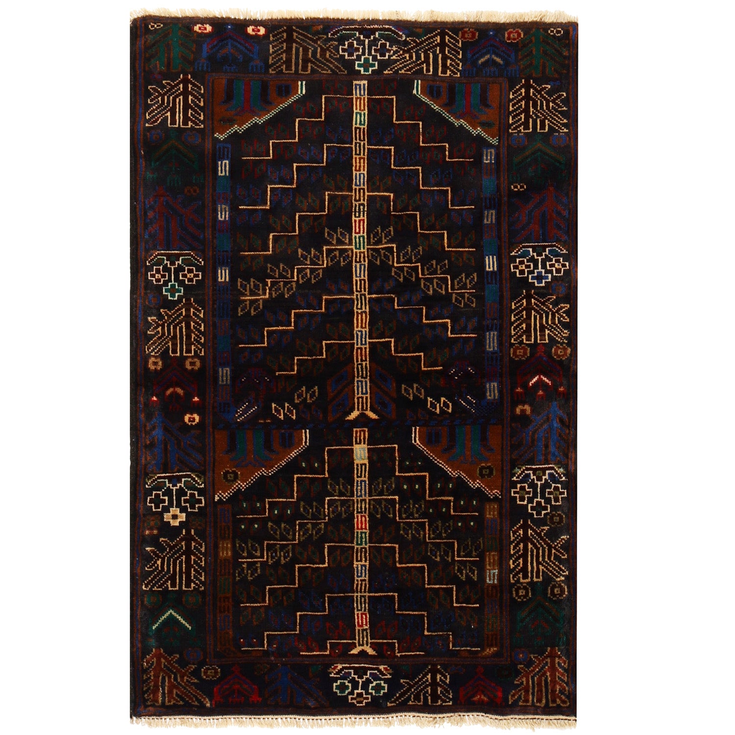 Baluchi Rug Handmade Multi Geometric 3x5 ft