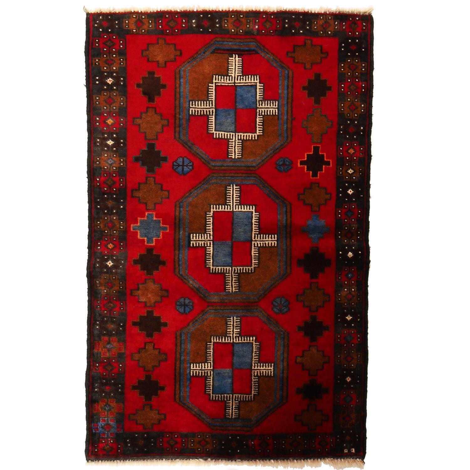 Baluchi Rug Handmade Red Geometric 2x4 ft