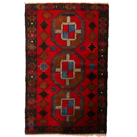 Baluchi Rug Handmade Red Geometric 2x4 ft