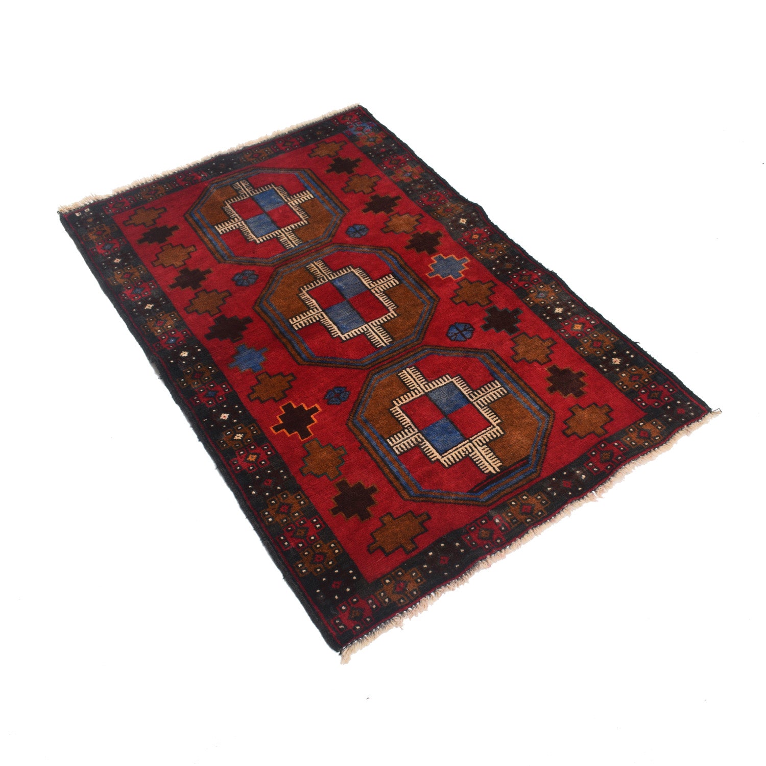 Baluchi Rug Handmade Red Geometric 2x4 ft