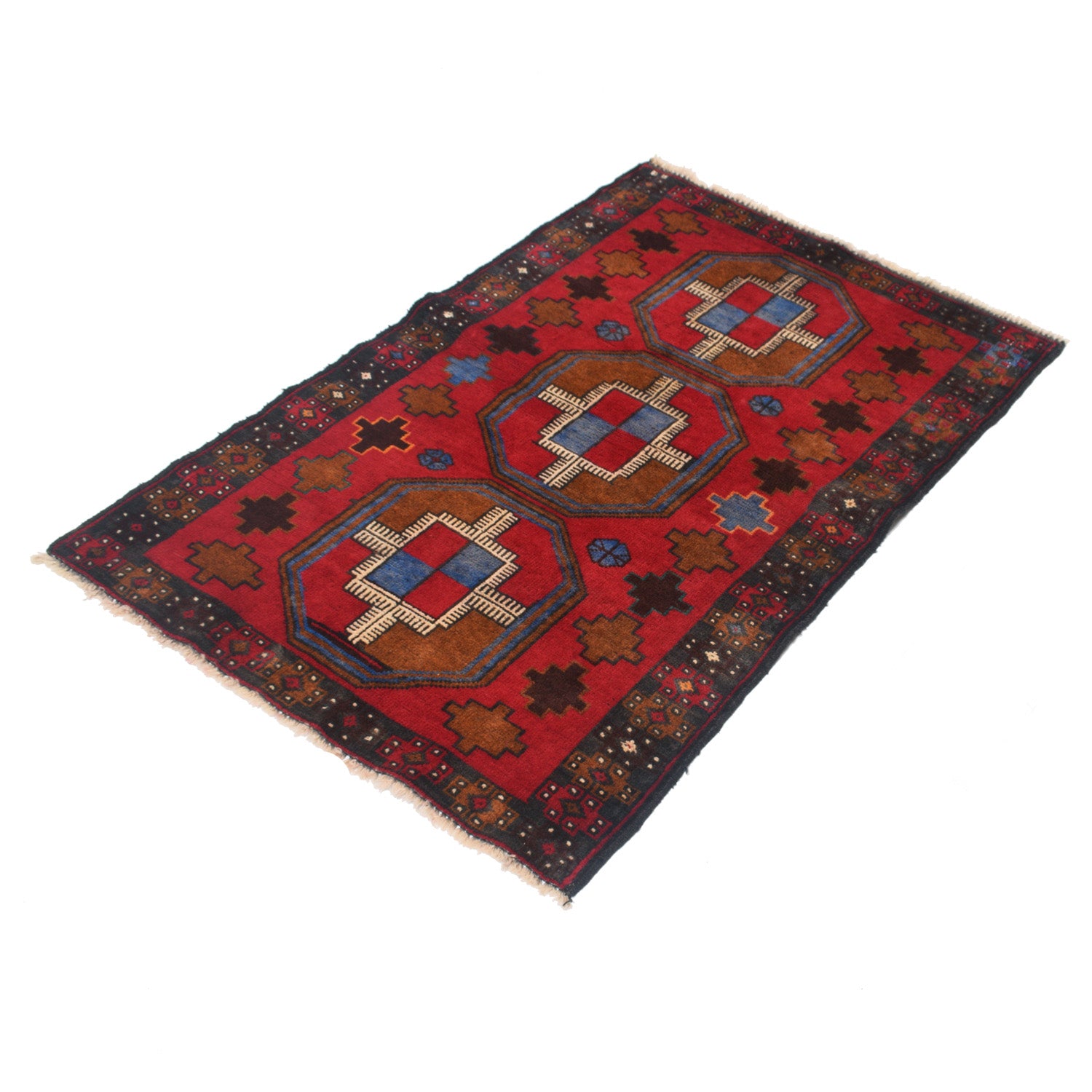 Baluchi Rug Handmade Red Geometric 2x4 ft