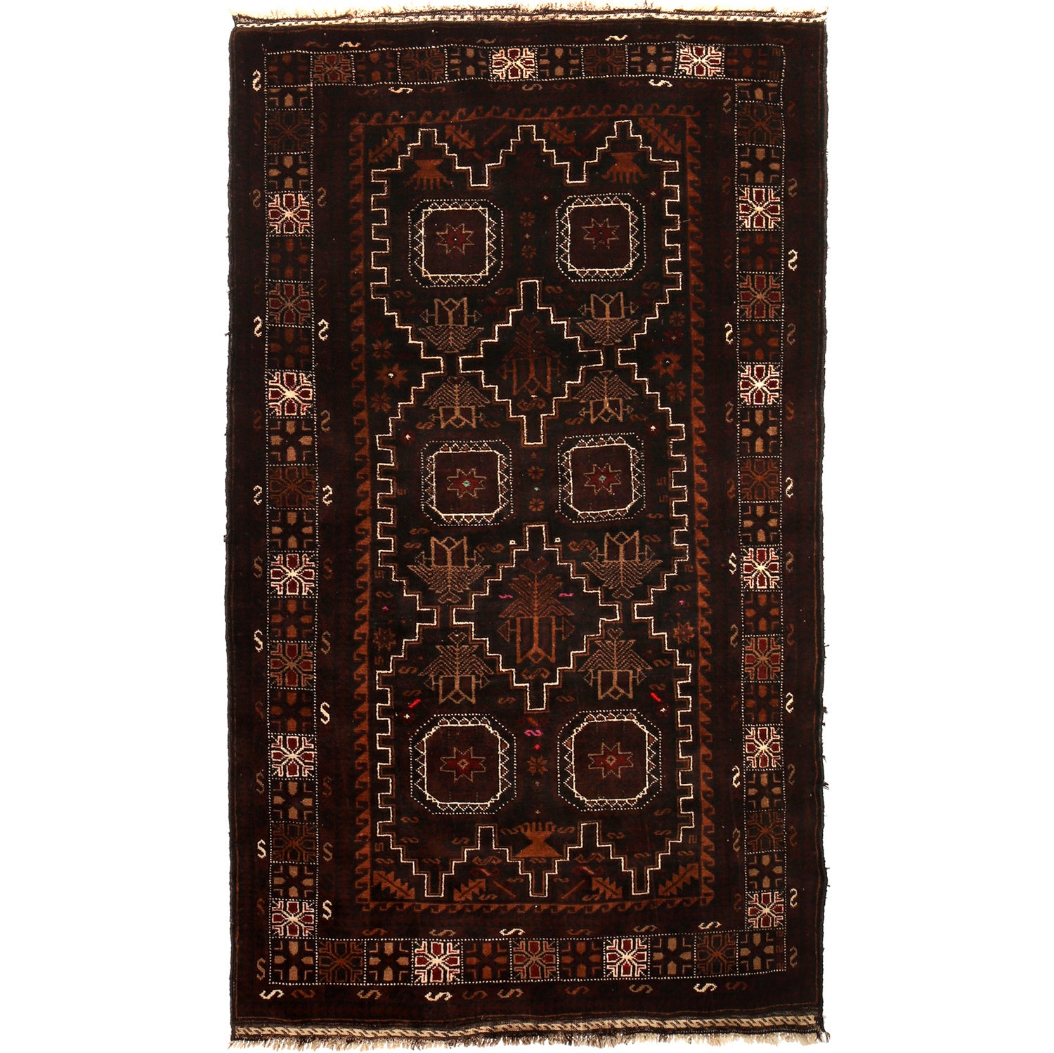 Baluchi Rug Handmade Multi Geometric 4x6 ft
