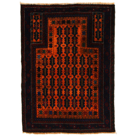 Baluchi Rug Handmade Orange Prayer Design 2x4 ft
