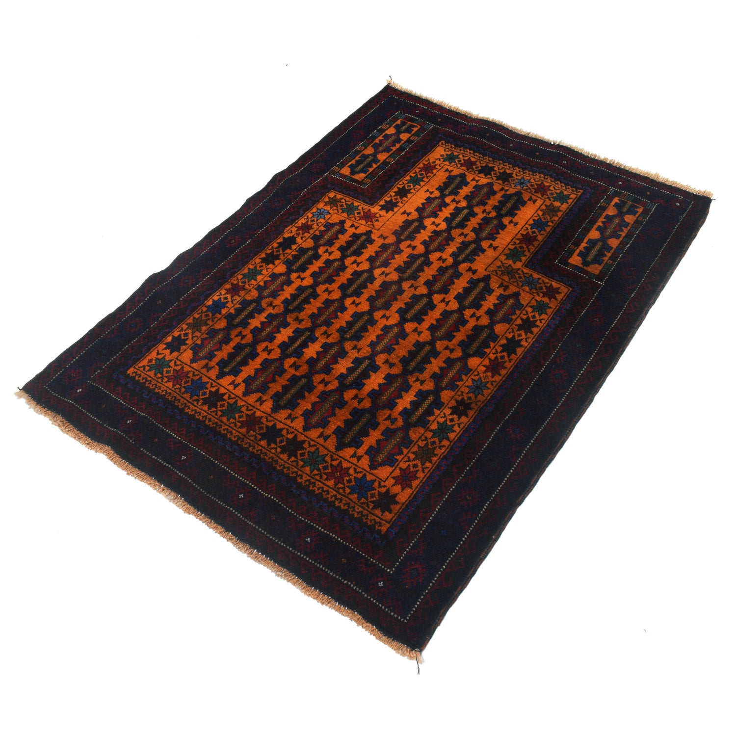 Baluchi Rug Handmade Orange Prayer Design 2x4 ft