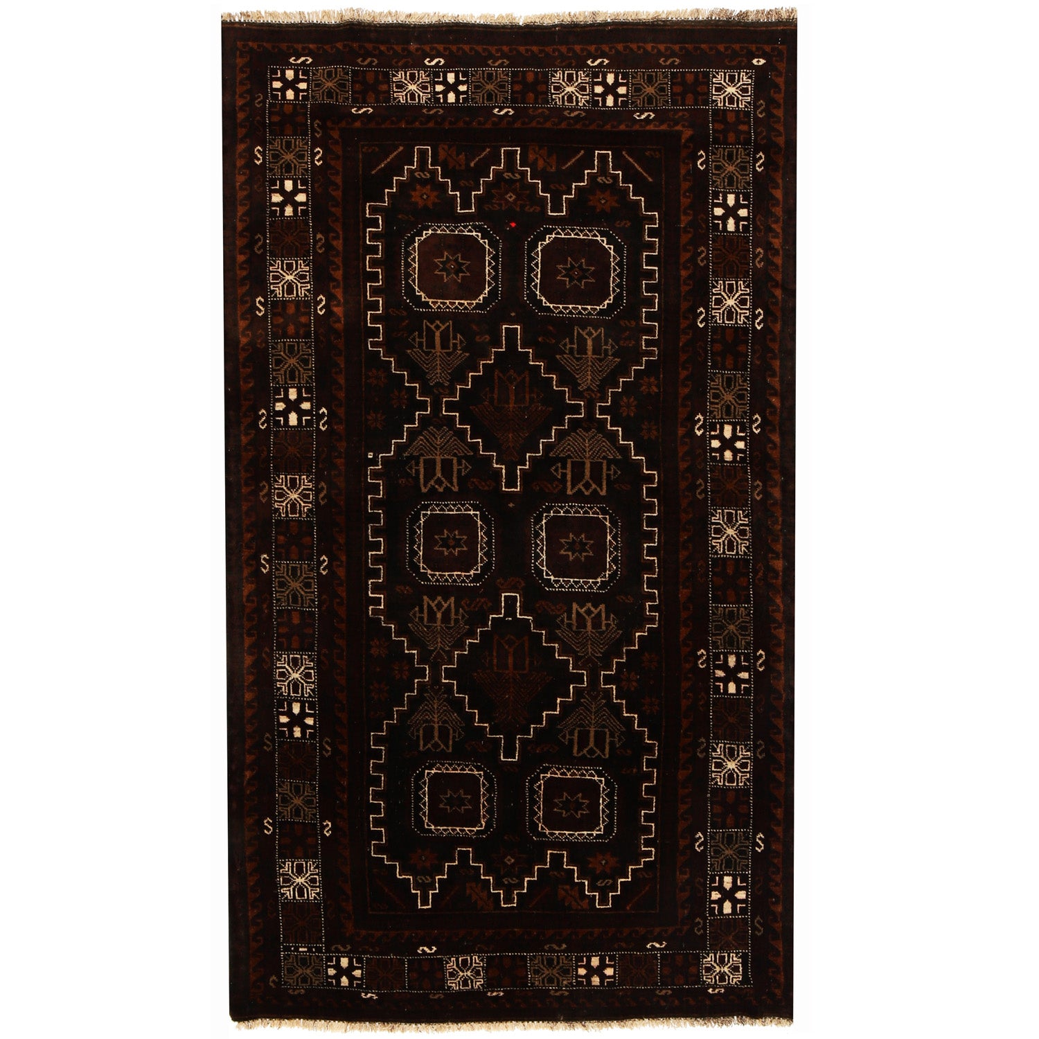Baluchi Rug Handmade Multi Geometric 4x6 ft