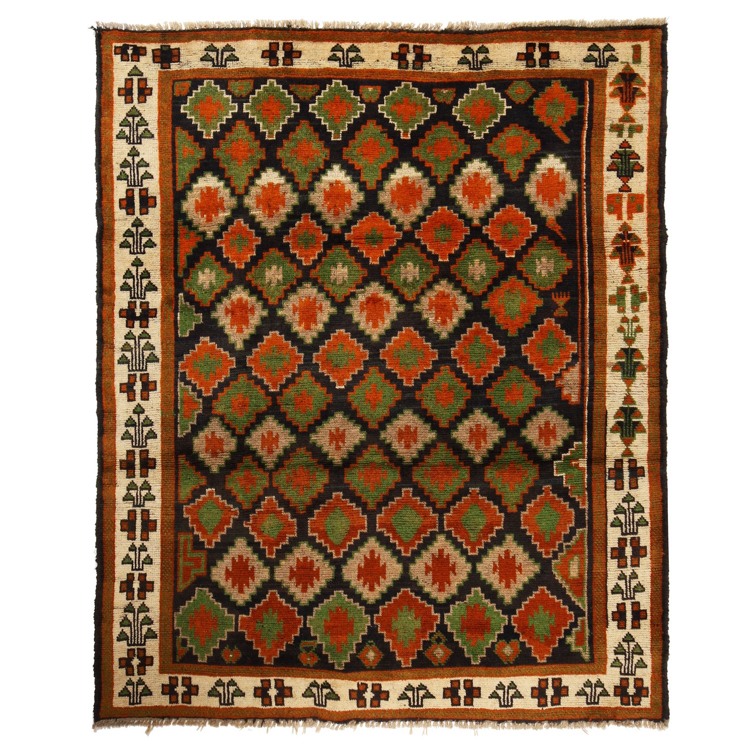 Kohistani Area Rug Handmade Black Geometric 5x6 ft