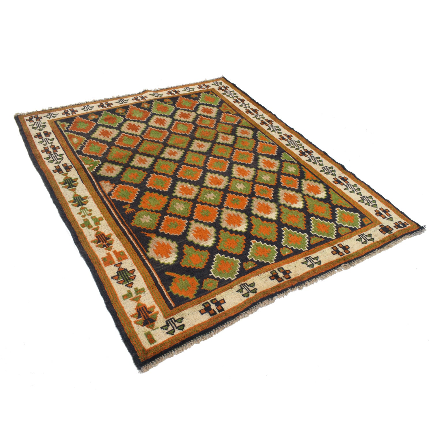 Kohistani Area Rug Handmade Black Geometric 5x6 ft