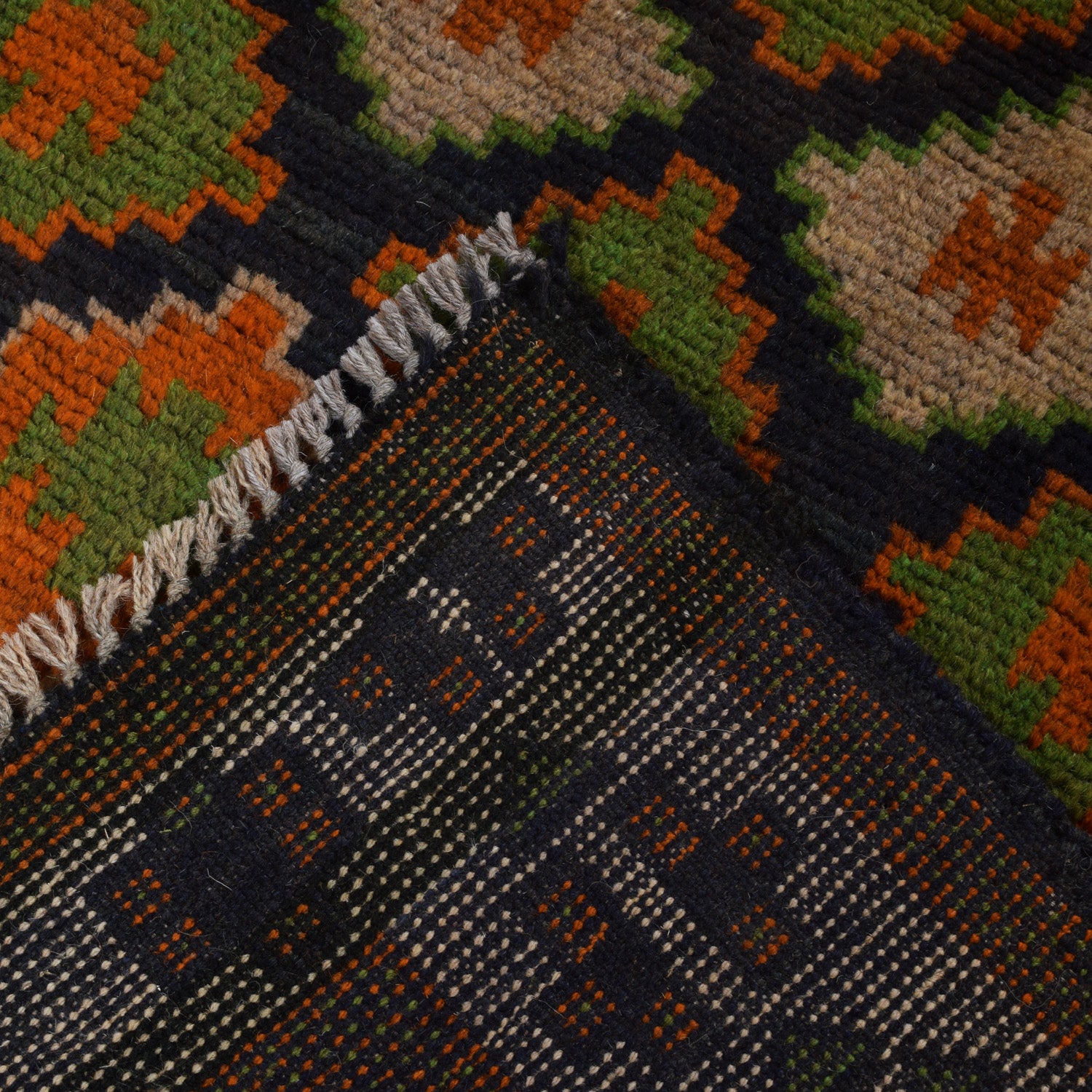 Kohistani Area Rug Handmade Black Geometric 5x6 ft