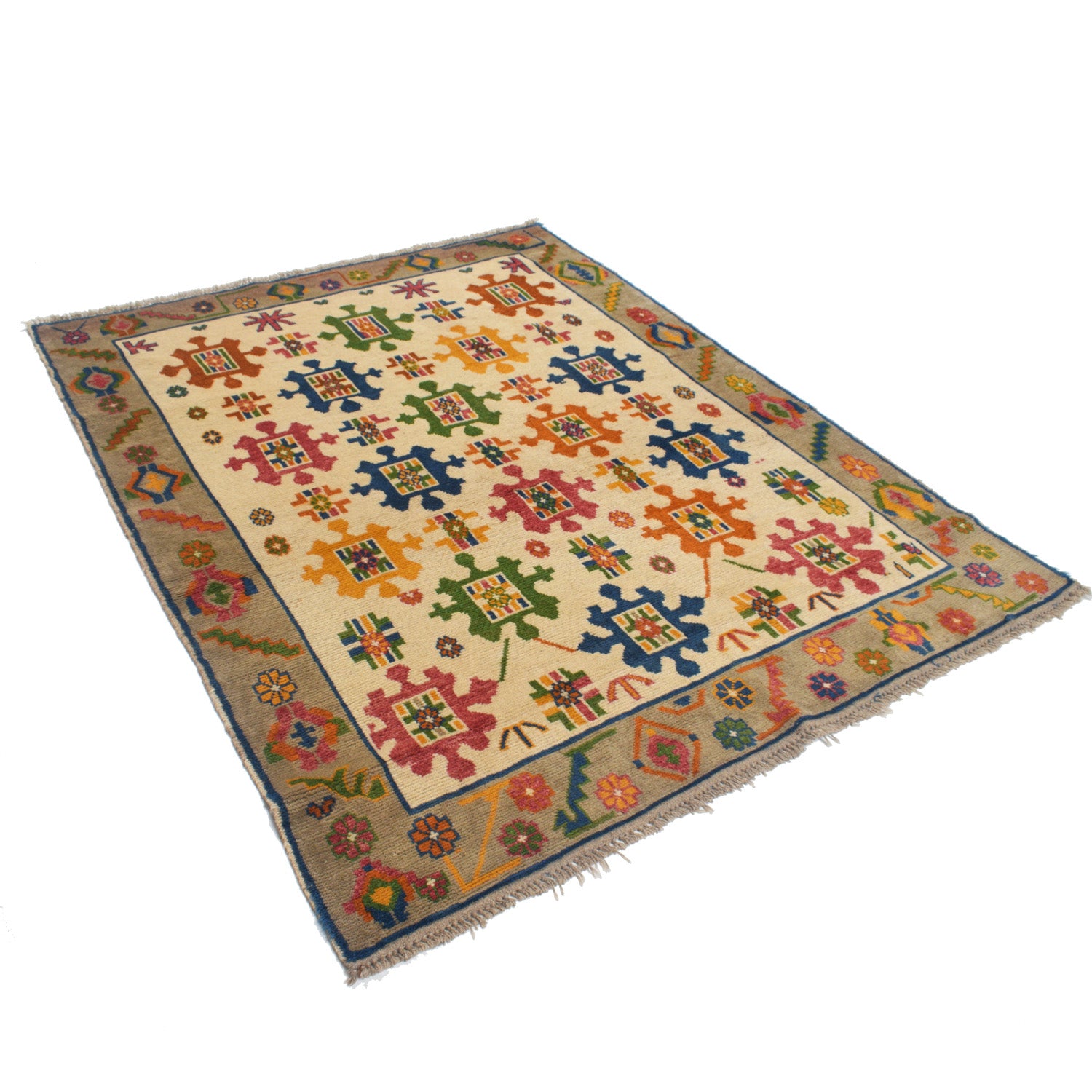 Kohistani Area Rug Handmade Beige FLoral 5x6 ft