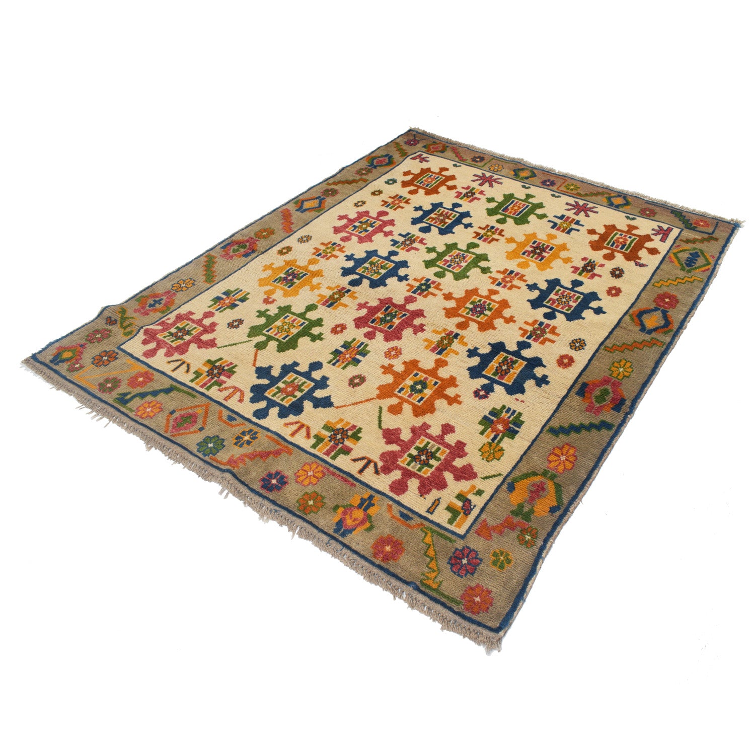 Kohistani Area Rug Handmade Beige FLoral 5x6 ft