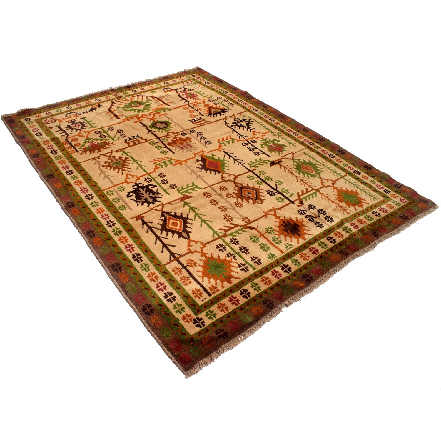 Kohistani Area Rug Handmade Beige Floral 5x8 ft