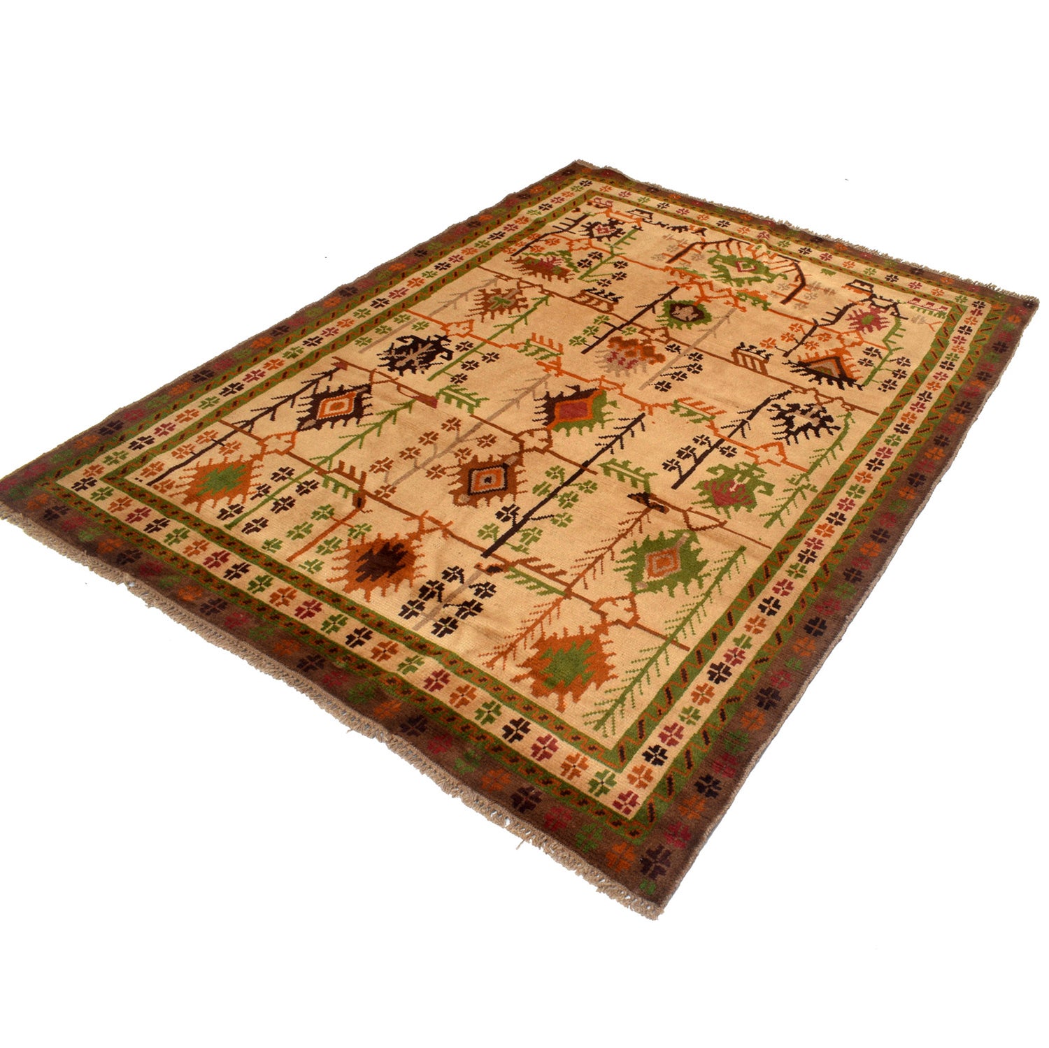 Kohistani Area Rug Handmade Beige Floral 5x8 ft