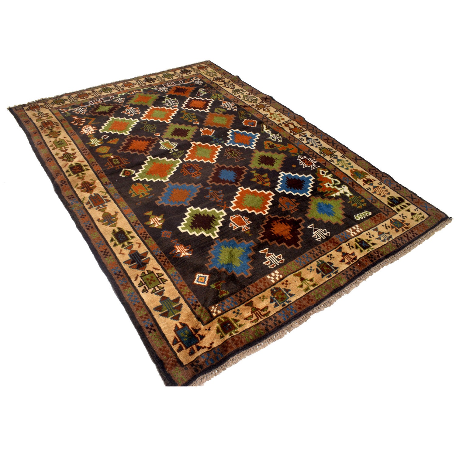 Kohistani Area Rug Handmade Black Floral 5x8 ft