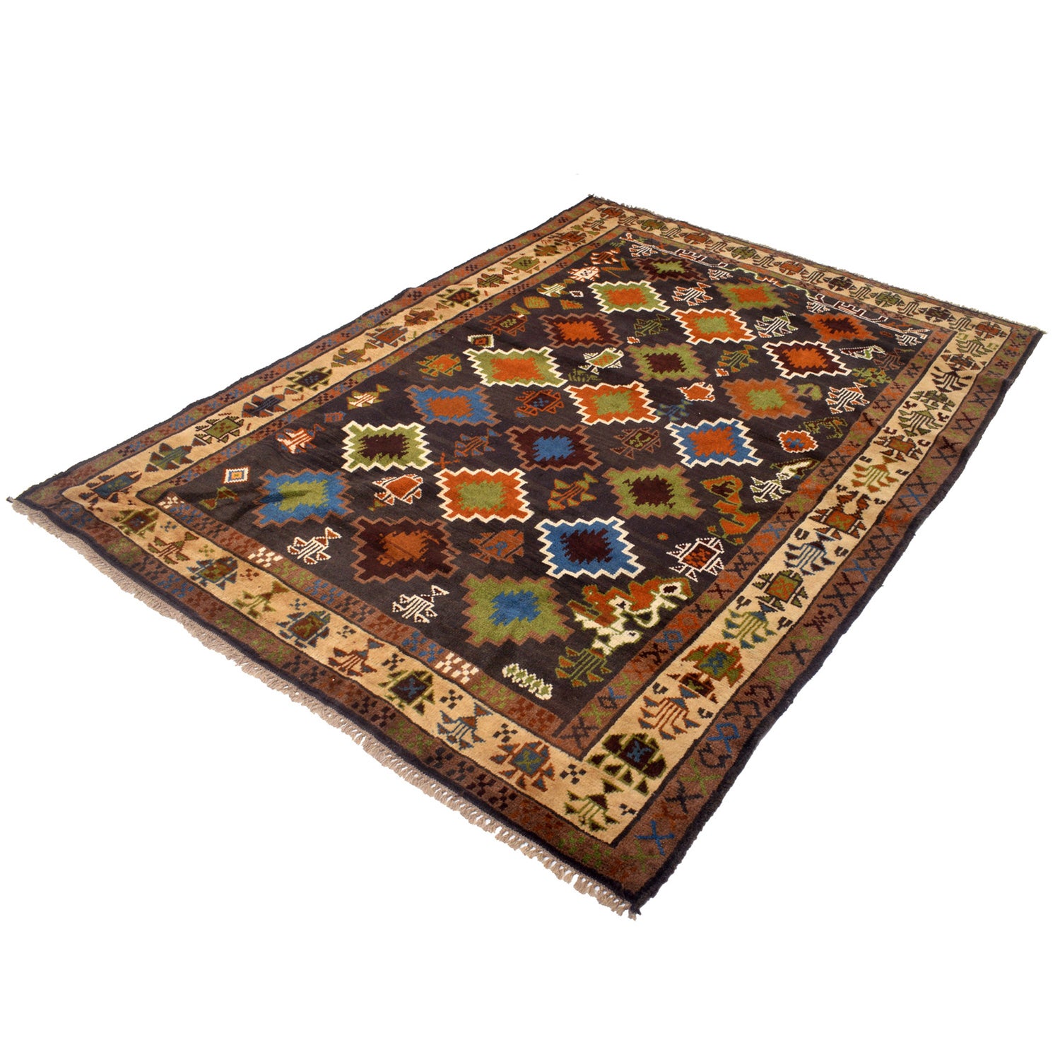 Kohistani Area Rug Handmade Black Floral 5x8 ft