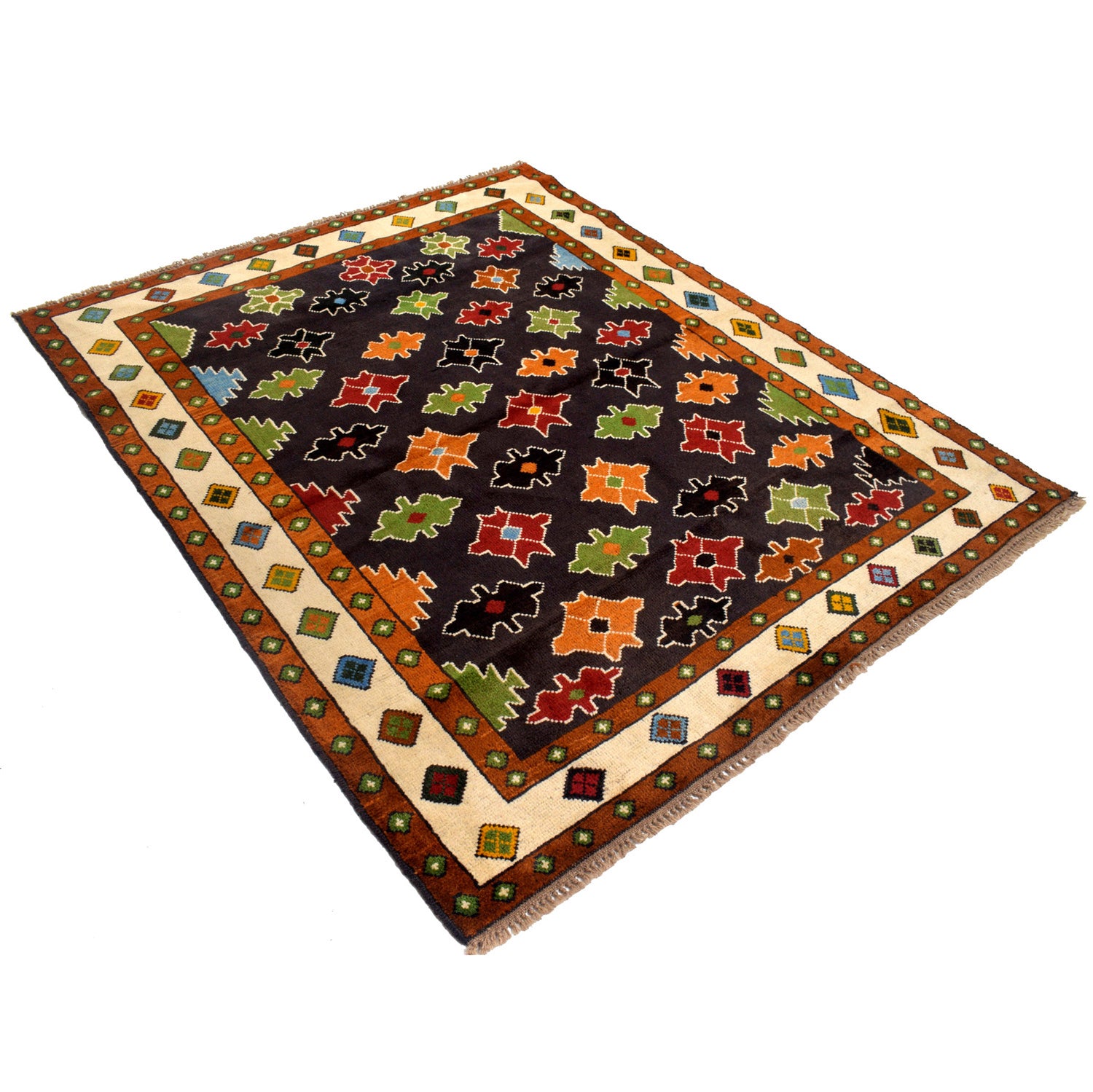 Kohistani Area Rug Handmade Black Floral 5x6 ft