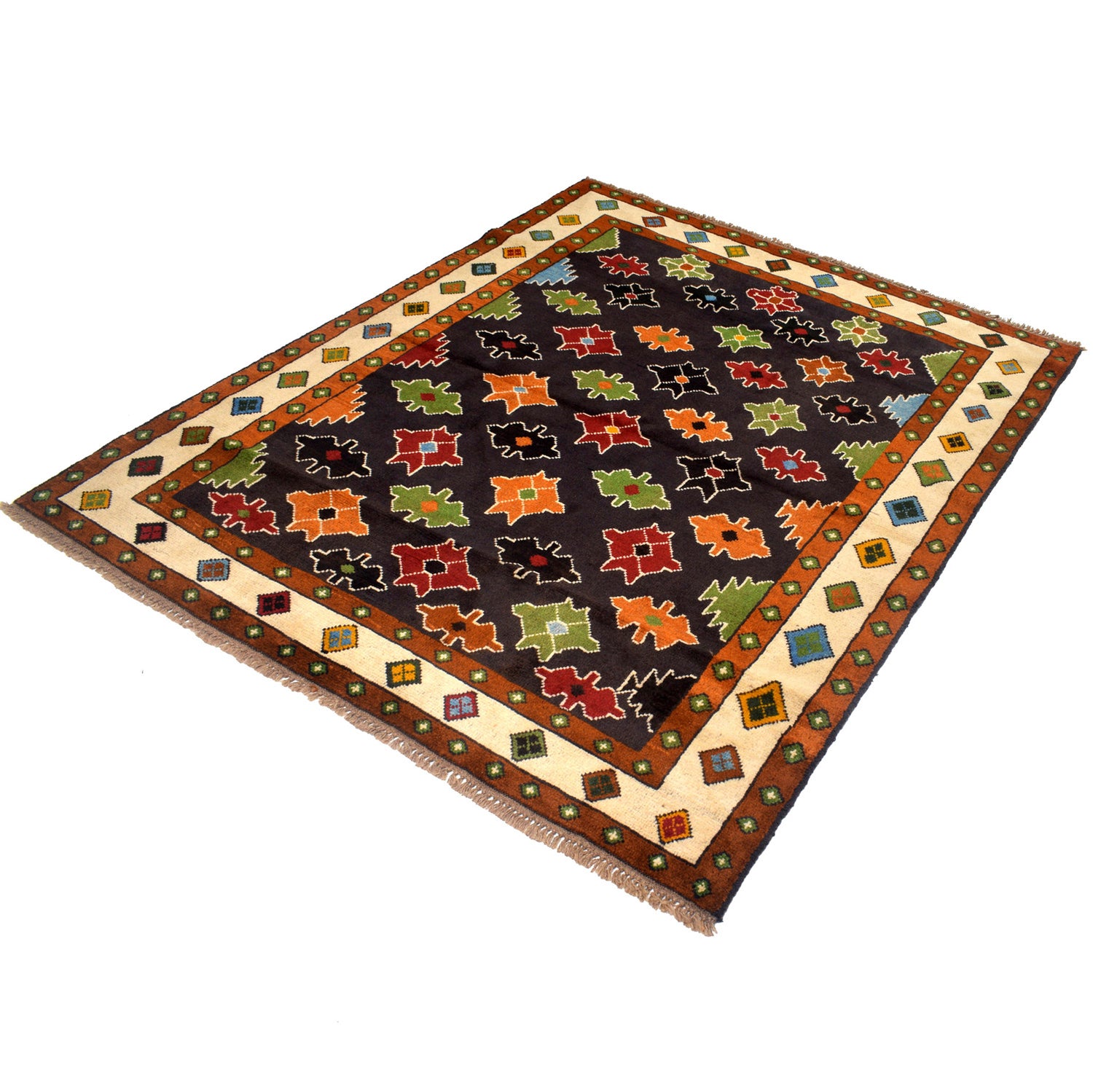 Kohistani Area Rug Handmade Black Floral 5x6 ft