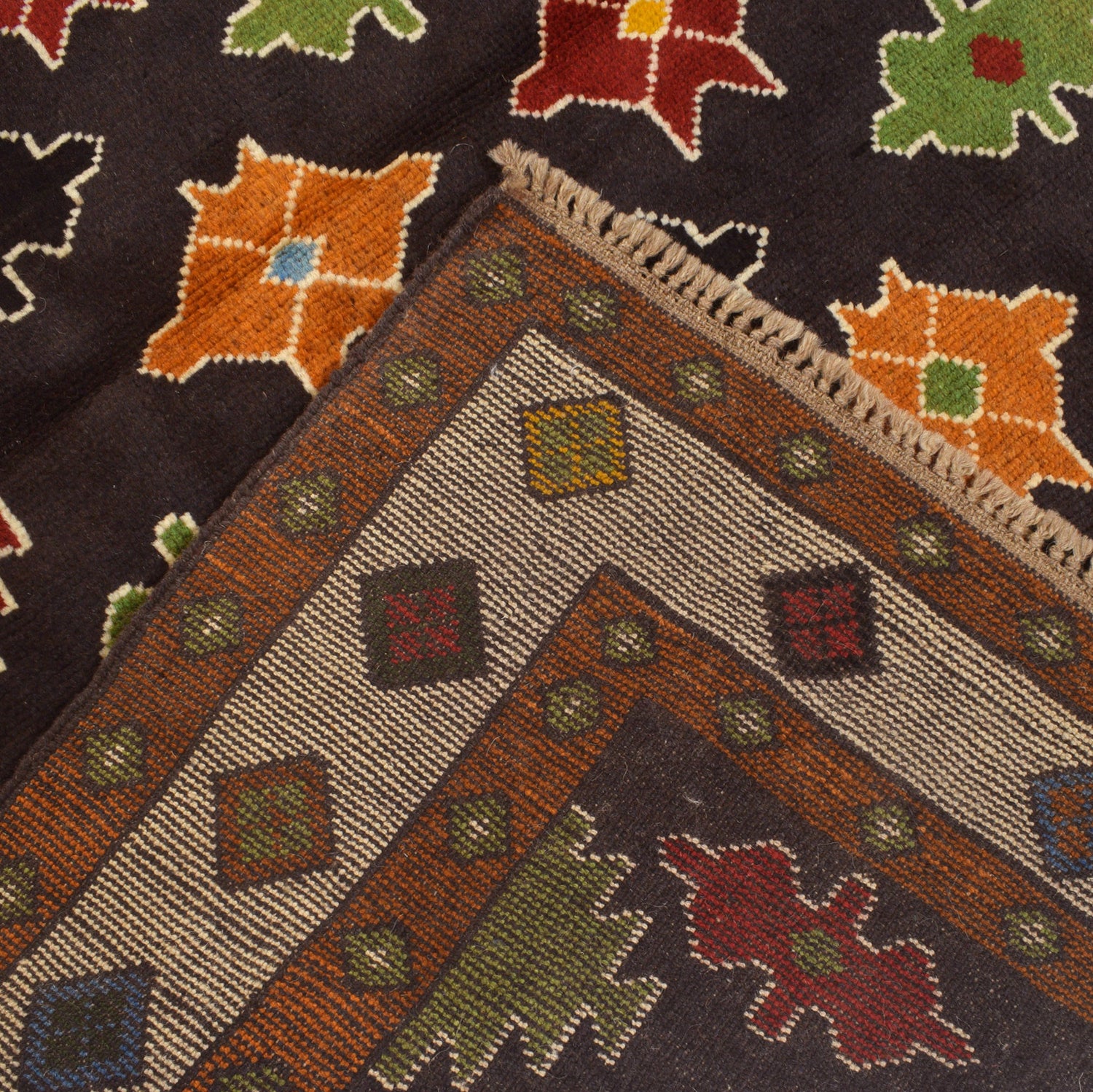 Kohistani Area Rug Handmade Black Floral 5x6 ft