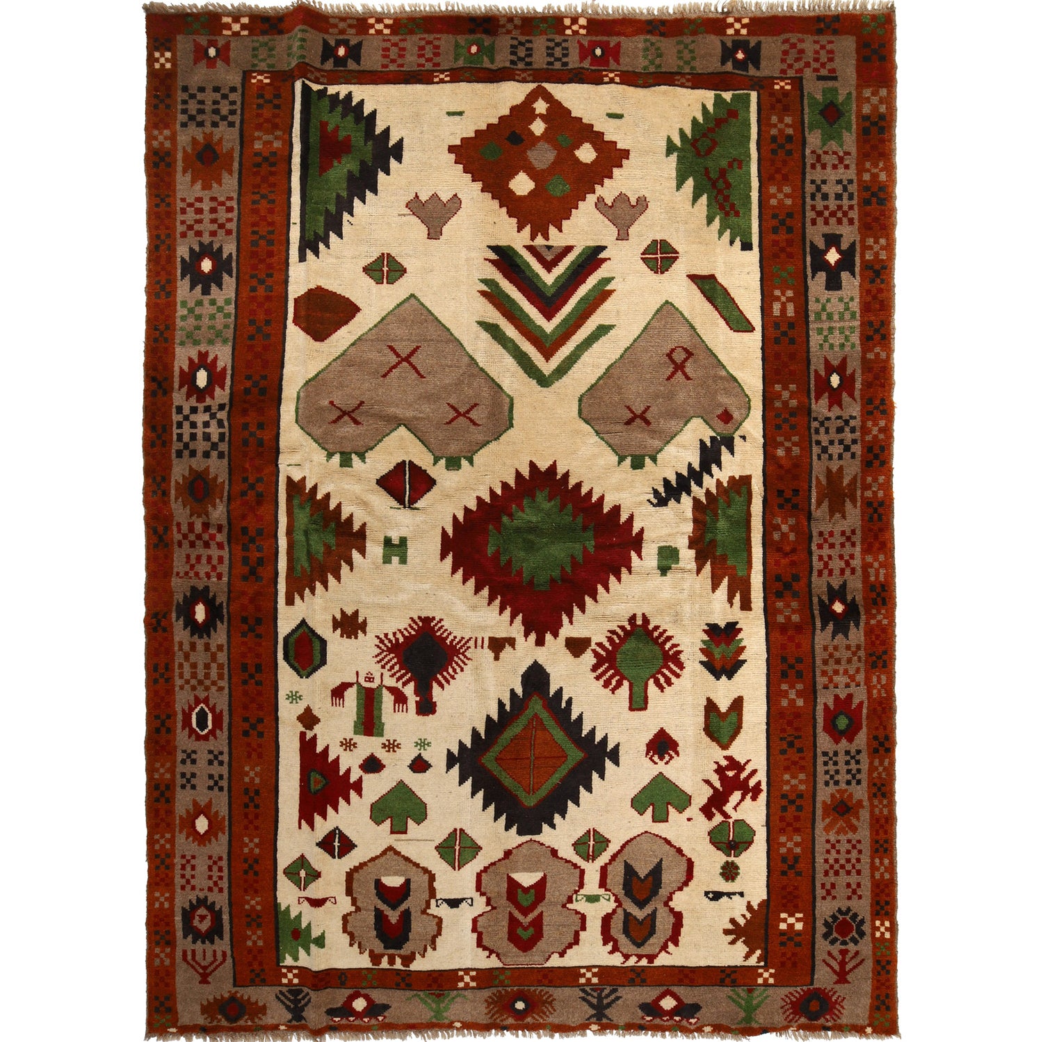 Kohistani Area Rug Handmade Beige Geometric 6x9 ft
