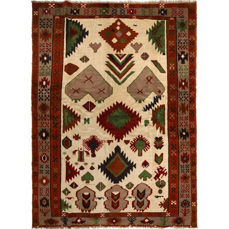 Kohistani Area Rug Handmade Beige Geometric 6x9 ft