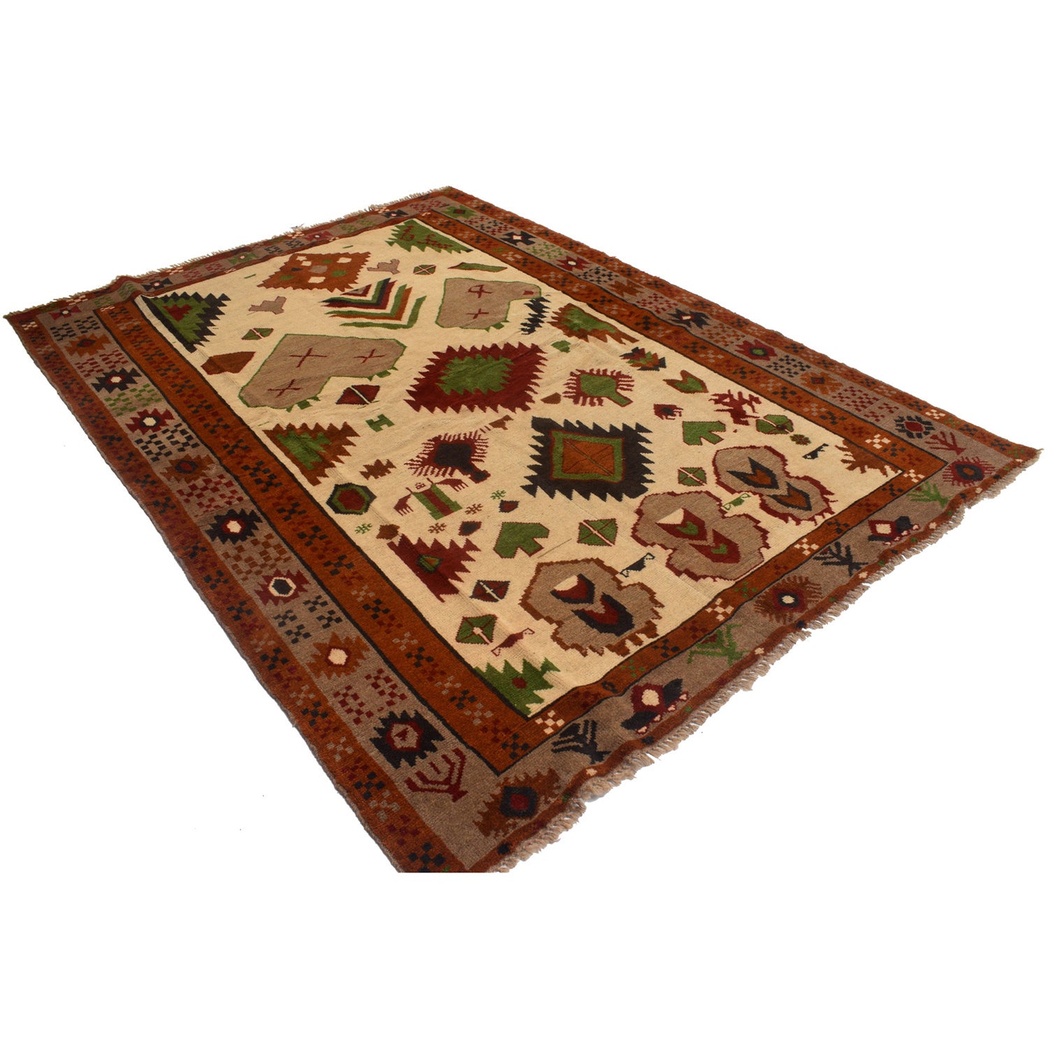 Kohistani Area Rug Handmade Beige Geometric 6x9 ft