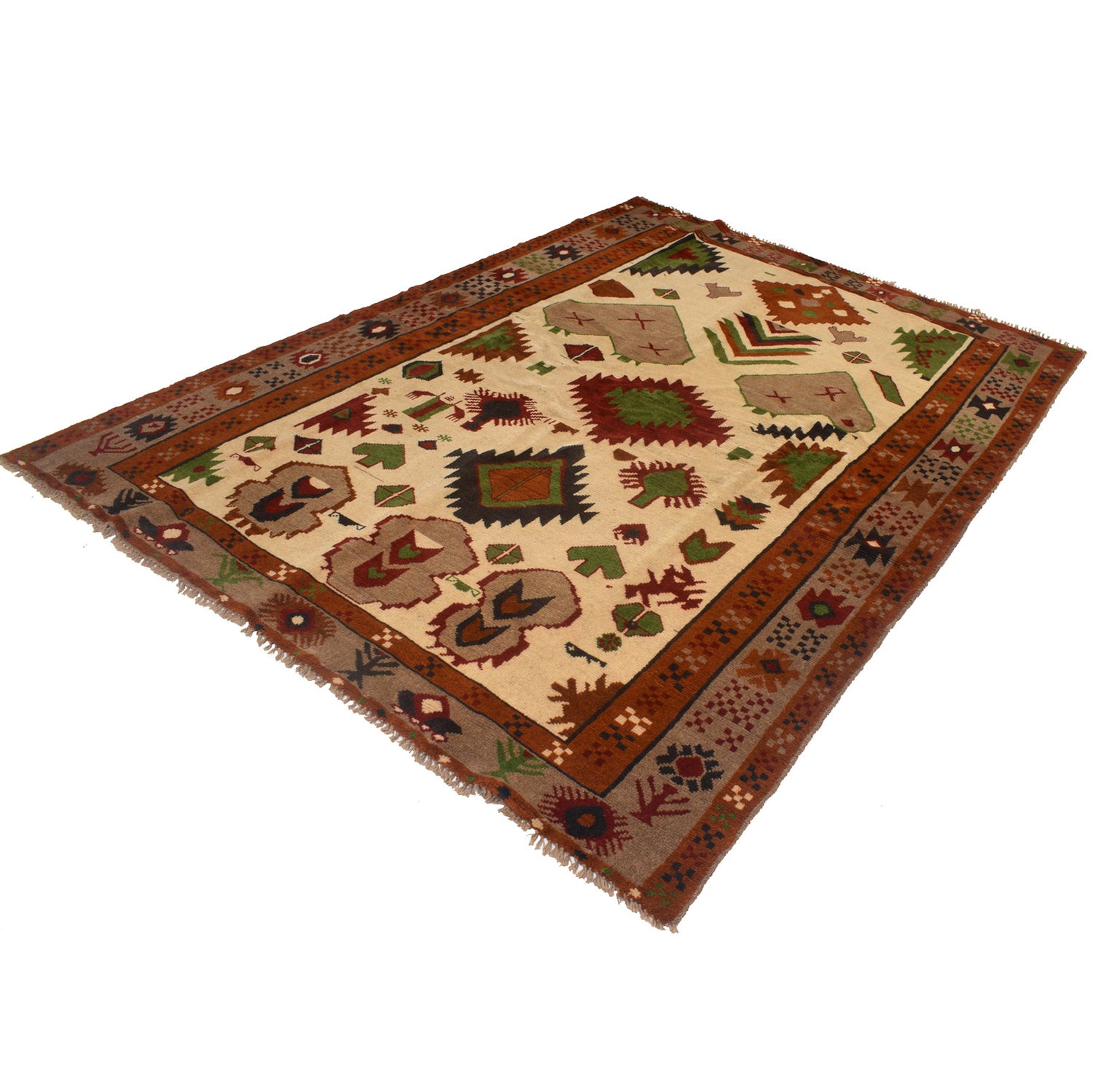 Kohistani Area Rug Handmade Beige Geometric 6x9 ft