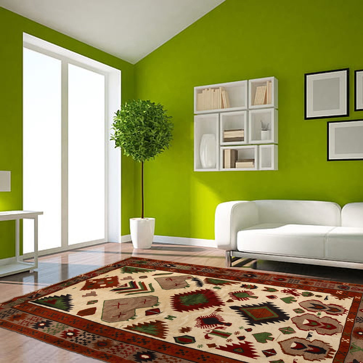 Kohistani Area Rug Handmade Beige Geometric 6x9 ft