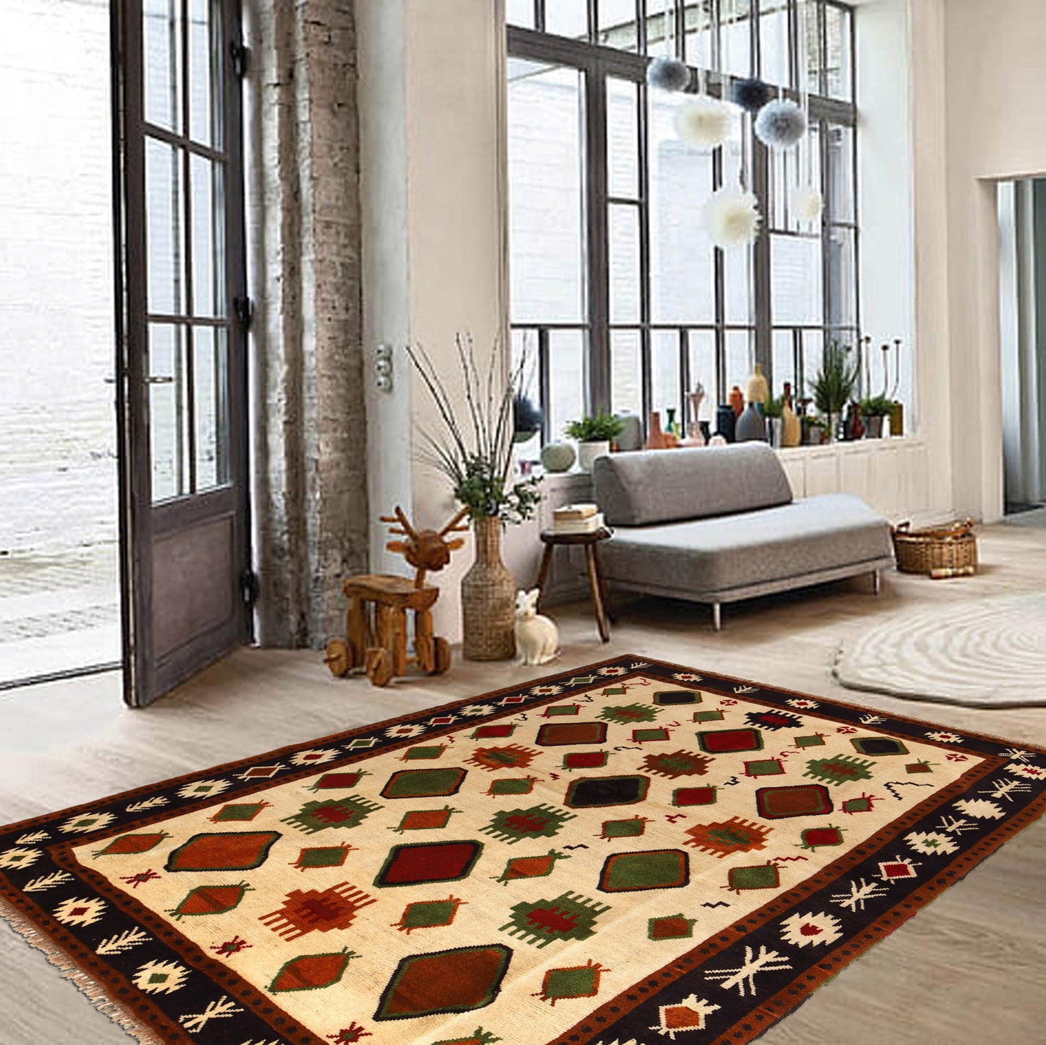 Kohistani Area Rug Handmade Beige Floral 5x8 ft