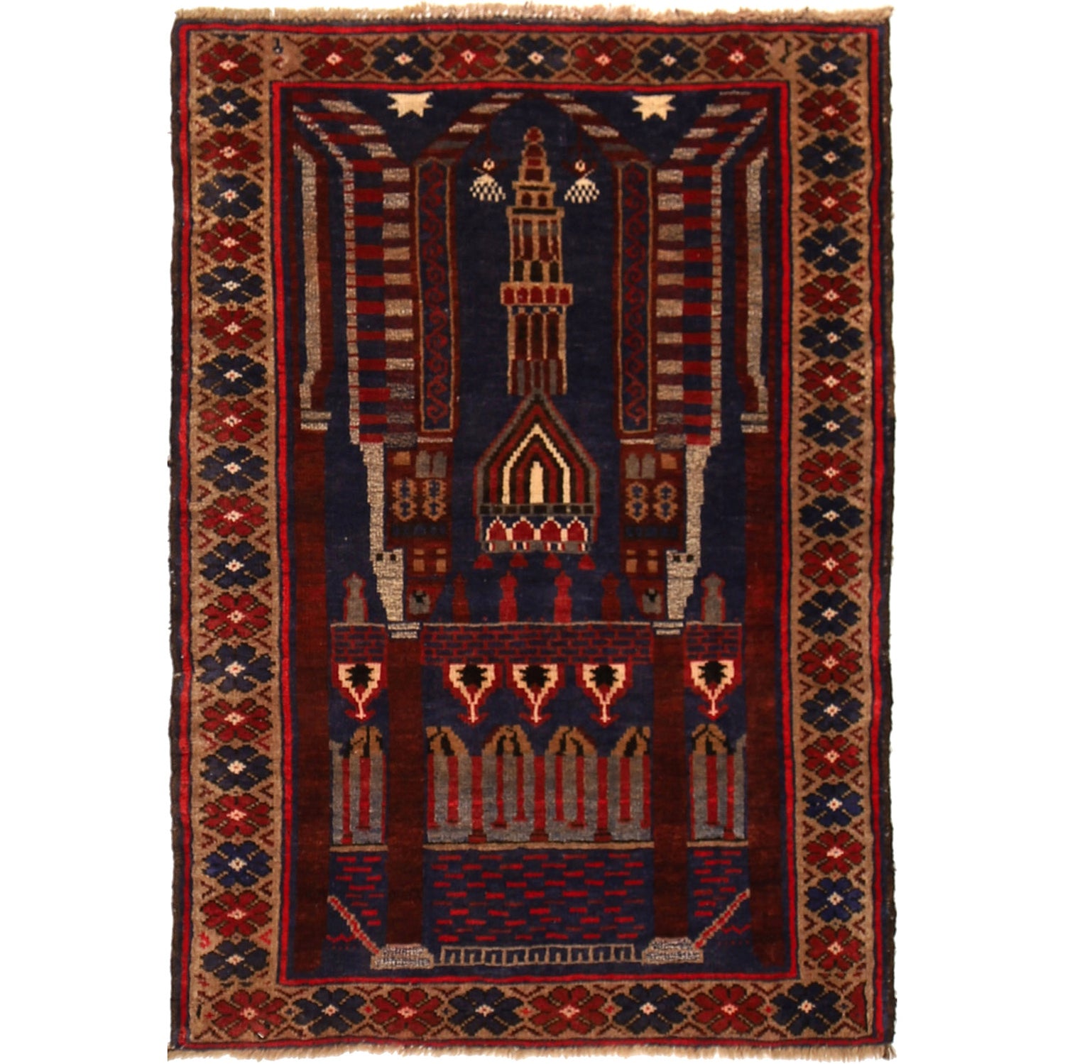 Baluchi Rug Handmade Multi Prayer Design 2x4 ft