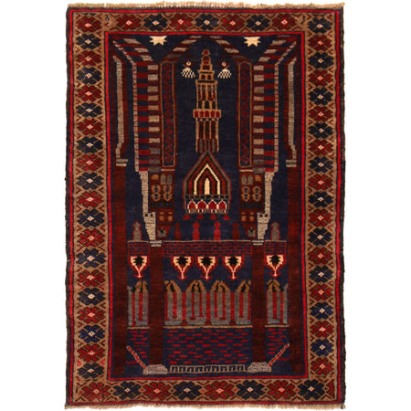 Baluchi Rug Handmade Multi Prayer Design 2x4 ft