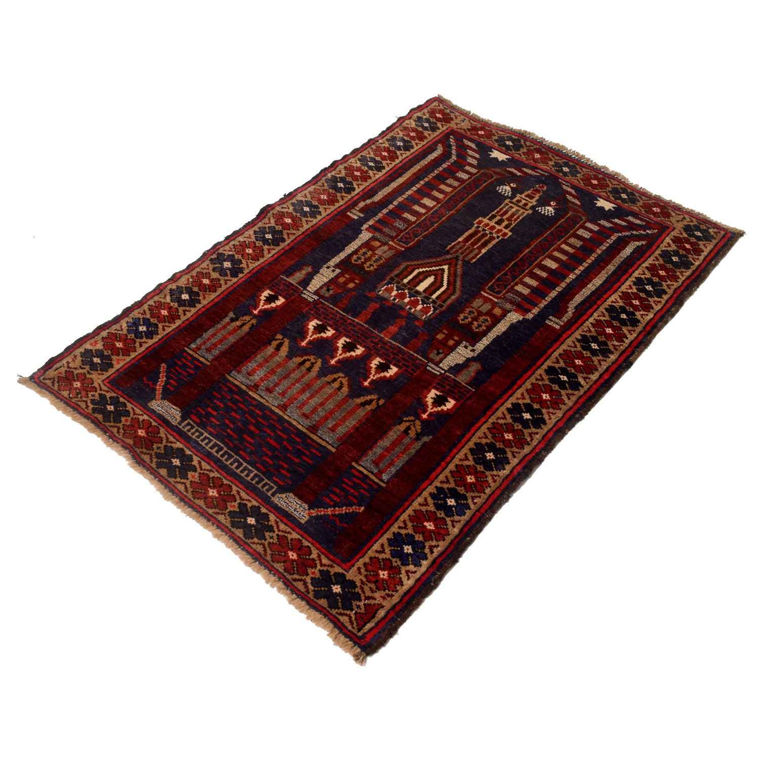 Baluchi Rug Handmade Multi Prayer Design 2x4 ft