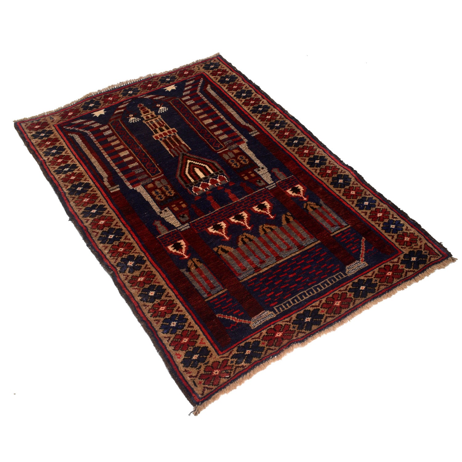 Baluchi Rug Handmade Multi Prayer Design 2x4 ft