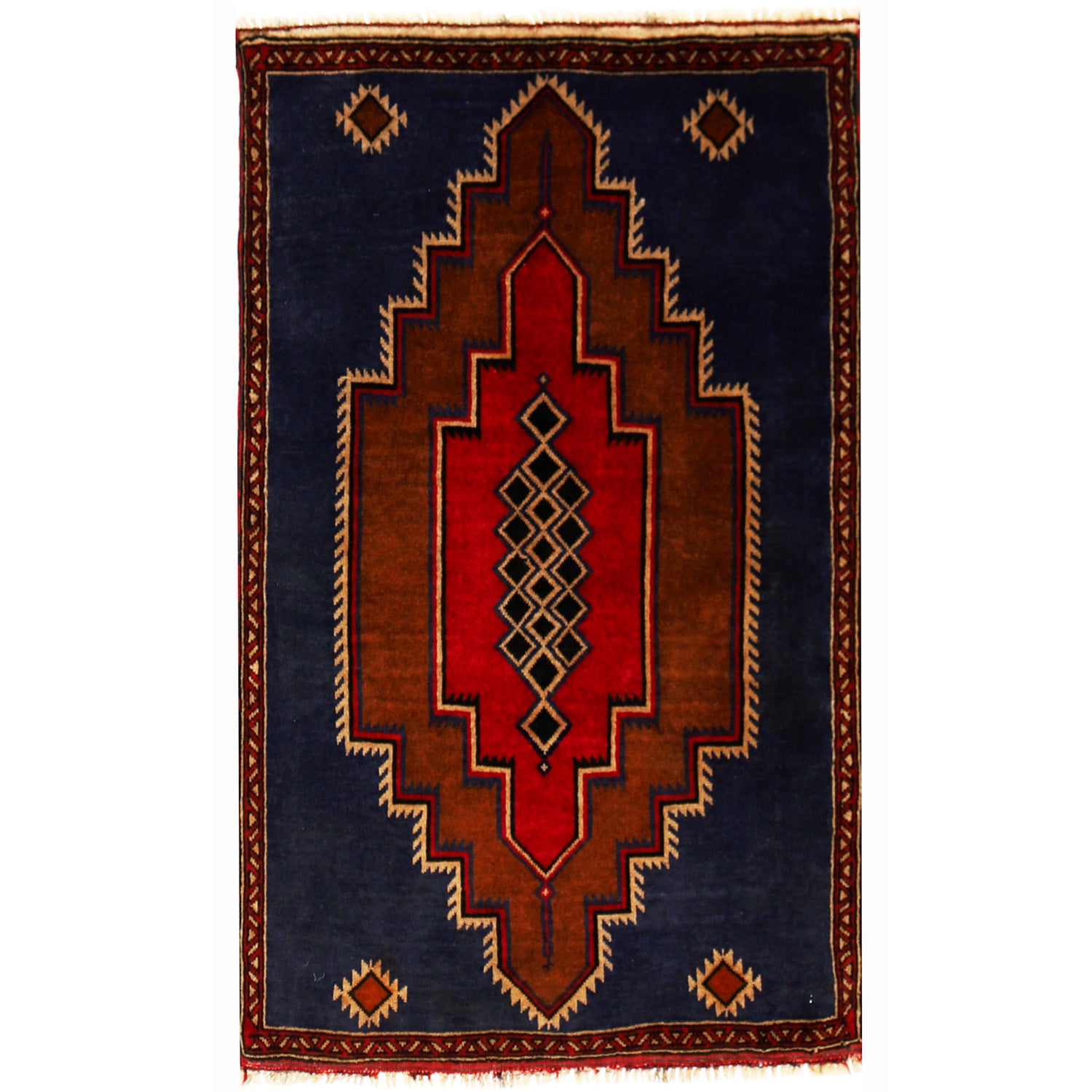 Baluchi Rug Handmade Dark Blue Floral 3x5 ft